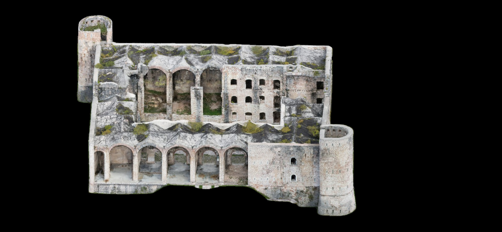Prospetto ortografico dall'alto di fortezza storica
