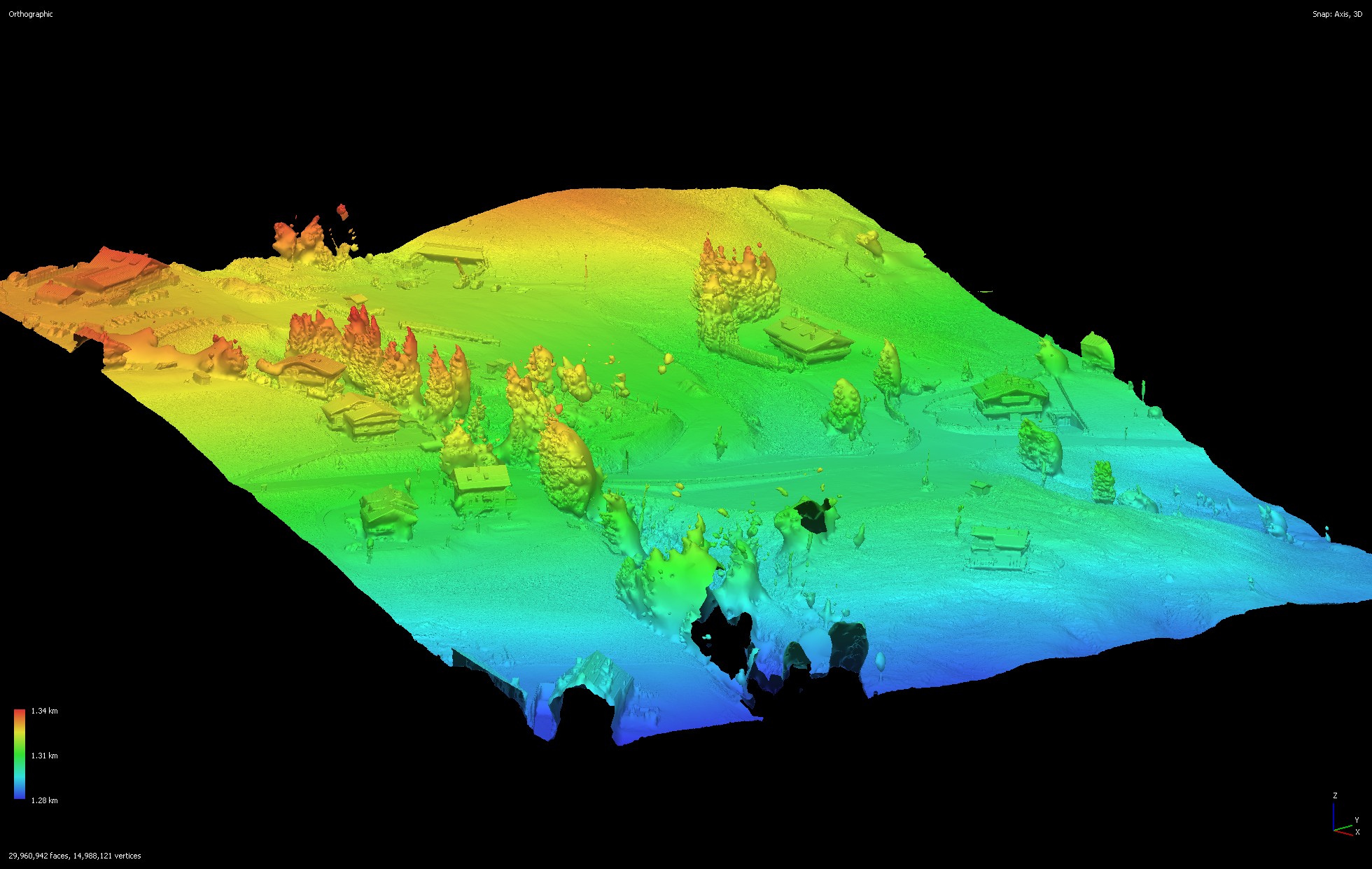 Modello digitale di elevazione 3D con scala altimetrica - vista 2