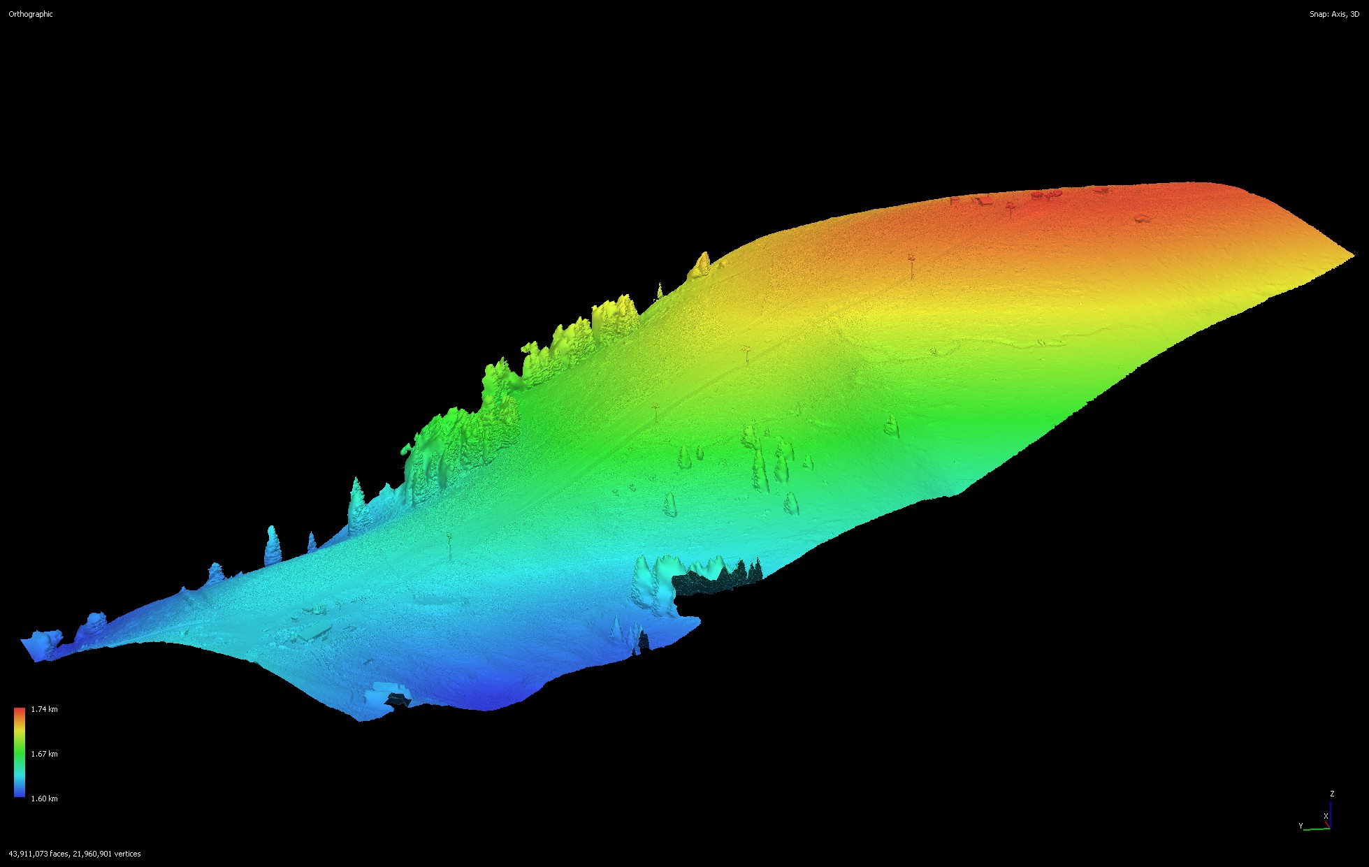 Modello digitale di elevazione 3D di versante montano - vista 1