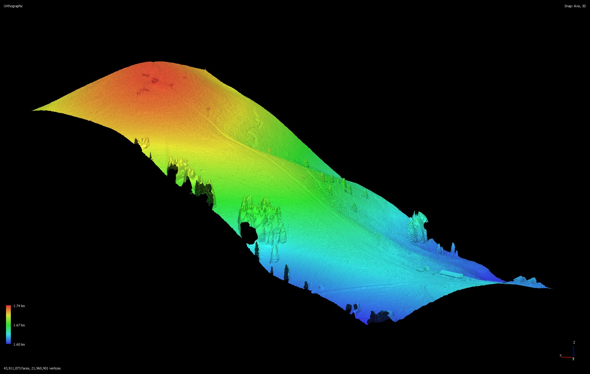 Modello digitale di elevazione 3D di versante montano - vista 2