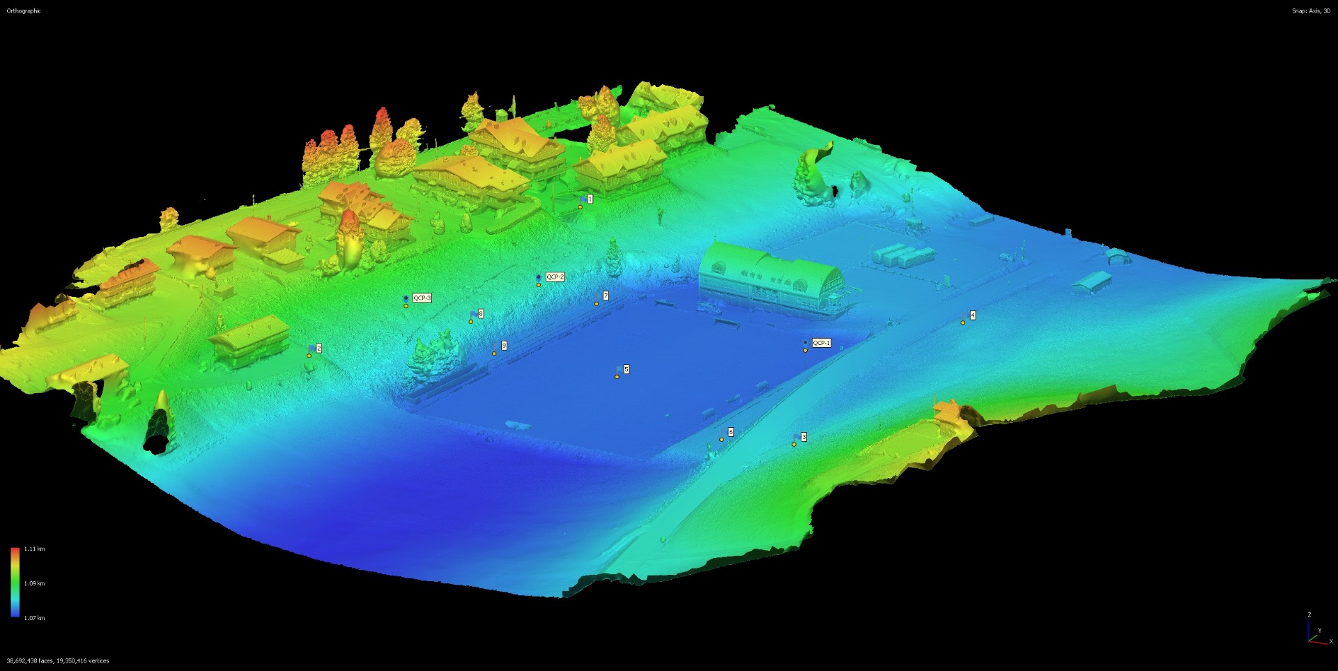 DEM 3D di area sportiva con punti di controllo - vista 1