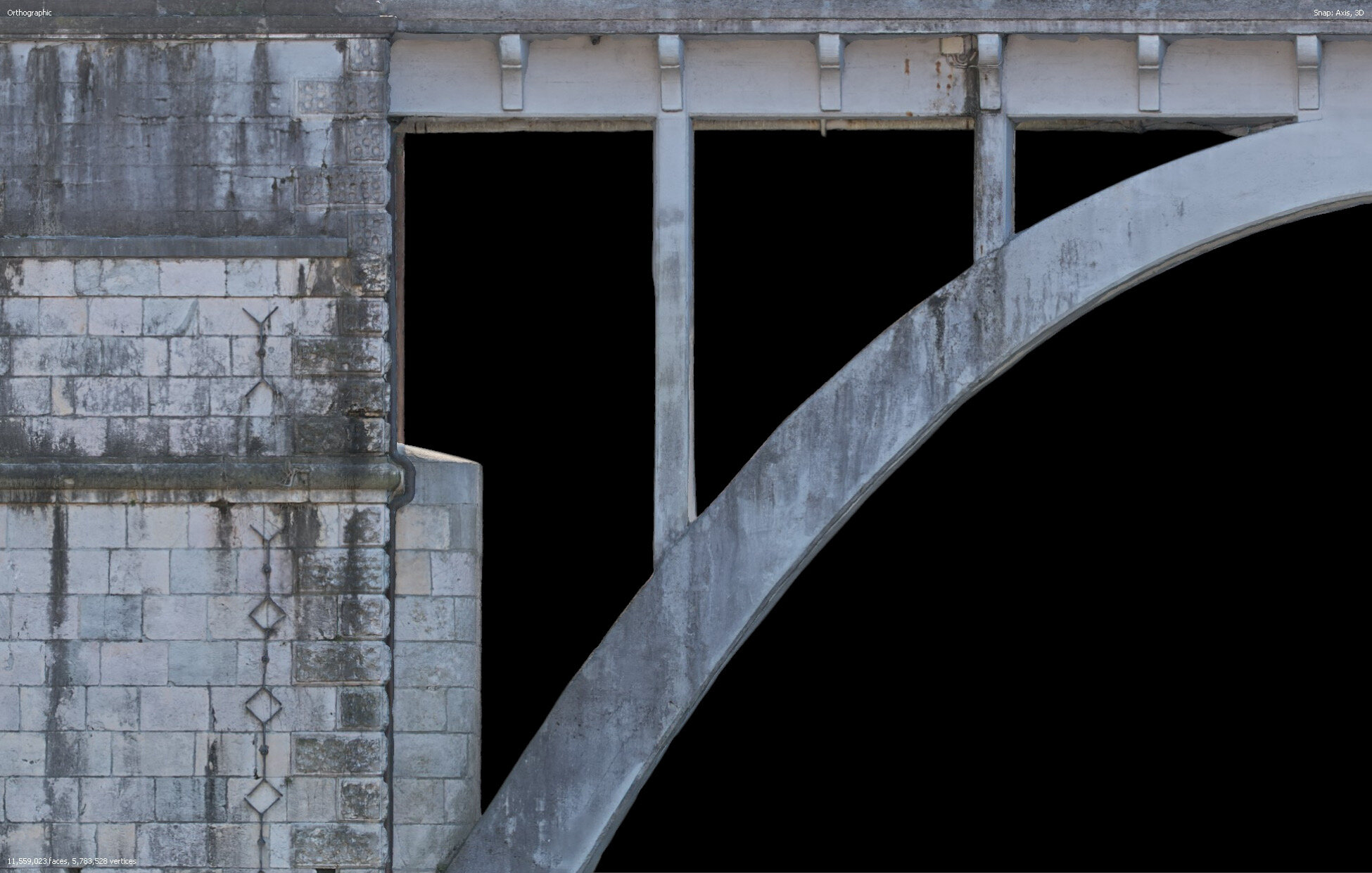 Dettaglio ortografico dell'arco e della pila del ponte